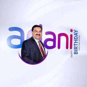 Portrait of Gautam Adani with birthday graphics
