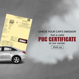Image of a car with a PUC certificate and text promoting emission checks.