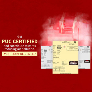 Image of a PUC certificate with a blurred background of vehicle exhaust, promoting PUC certification.