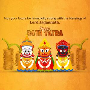 Rath Yatra greeting with Lord Jagannath and financial prosperity theme