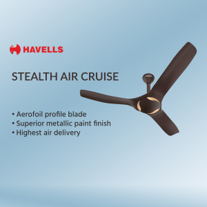 Havells Stealth Air Cruise ceiling fan with aerofoil profile blades