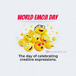 A graphic celebrating World Emoji Day with a pile of smiling emoji faces.