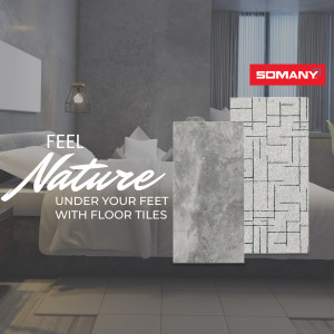 Somany floor tiles displayed in a modern bedroom setting