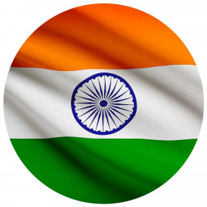 A circular, waving depiction of the Indian national flag.