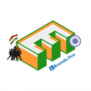 Isometric illustration featuring the letter 'E' with Indian flags and soldiers, promoting Brands.live