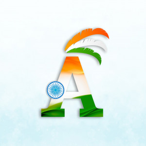 Letter A decorated with the Indian flag colors and Ashoka Chakra