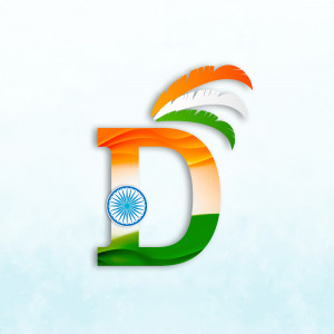 Letter D decorated with the Indian flag colors and the Ashoka Chakra