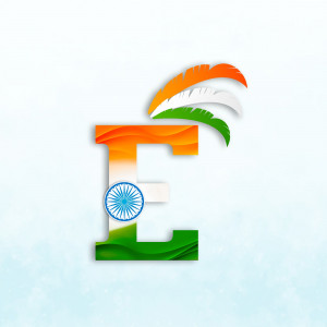 Letter E decorated with the Indian flag colors and Ashoka Chakra