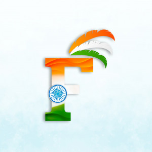 Letter F decorated with the Indian flag colors and the Ashoka Chakra