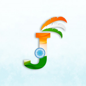 Letter J decorated with the Indian flag colors and the Ashoka Chakra