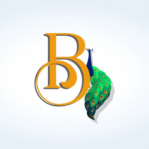 Letter B with a peacock feather illustration