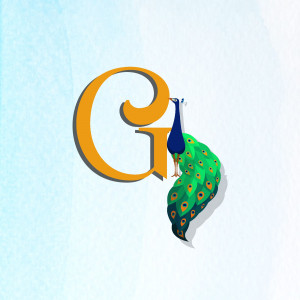 Letter G with a peacock design