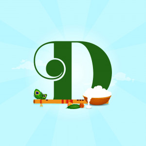 Letter 'D' decorated with Janmashtami elements