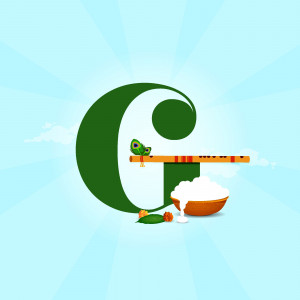 Letter G with Krishna elements for Janmashtami