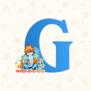 Letter G with Ganesha image and floral background