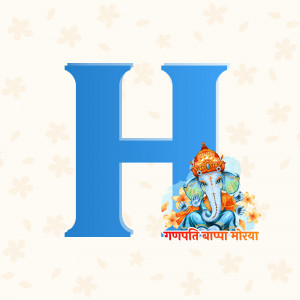 Letter H with an image of Lord Ganesha and floral background