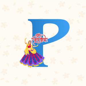 Letter P with a Navratri dancer illustration
