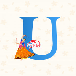 Letter U with a Navratri dancer illustration