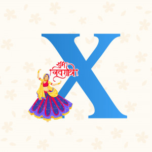Letter X with a Navratri dancer illustration and floral background