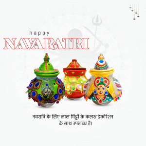 Navaratri decorations with traditional pots and Goddess Durga imagery