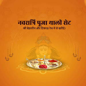 Navratri Puja Thali Set with Goddess Durga in the background