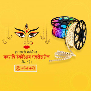Navratri decoration with LED strip lights and Goddess Durga image