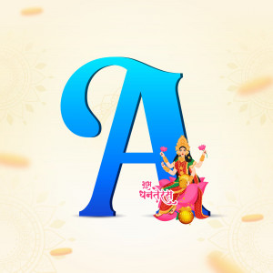 Letter A with Goddess Lakshmi illustration for Dhanteras