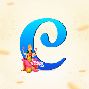 Letter C with Goddess Lakshmi illustration for festive greetings