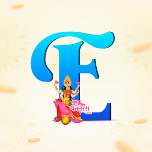 Letter F with Goddess Lakshmi illustration for Dhanteras
