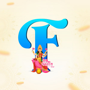 Letter F with Goddess Lakshmi illustration for festive occasions
