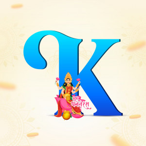 Letter K with Goddess Lakshmi illustration for Dhanteras