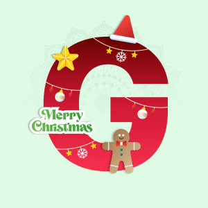 Letter G decorated with Christmas elements