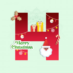 Letter H decorated with Christmas elements