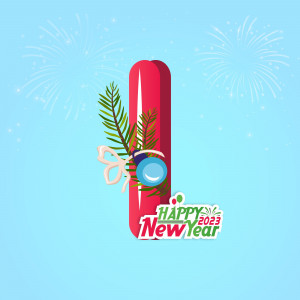 Letter 'I' decorated with Christmas elements and 'Happy New Year 2023' text