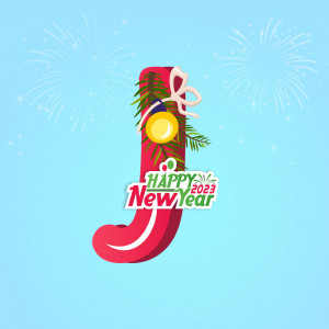 Letter J decorated with festive elements for New Year 2023