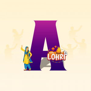 Lohri festival graphic with the letter A and people celebrating