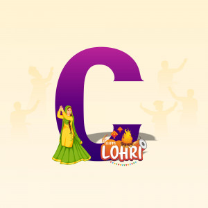 Lohri festival graphic with letter 'C' and traditional elements