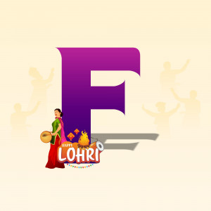 Letter F with Lohri celebration imagery