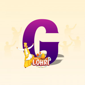 Lohri festival graphic with a large letter 'G' and a Punjabi dancer