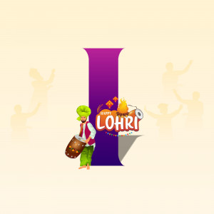 Illustration of a Lohri celebration with a Punjabi man playing a dhol and a bonfire.