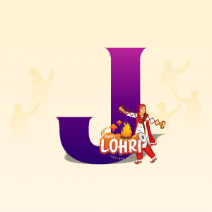 Lohri festival graphic with the letter J and a woman dancing