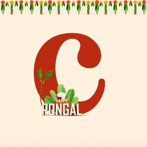 Pongal greeting with a large letter 'C' and floral decorations