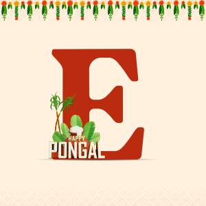 Letter E with Pongal decorations and floral elements