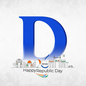 Republic Day of India with letter D and iconic landmarks