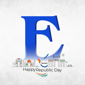 Republic Day of India with letter E and iconic landmarks