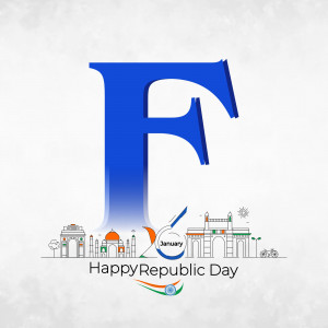 Letter F with Indian Republic Day landmarks and flag
