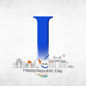 Republic Day of India greeting with the letter 'I' and iconic landmarks