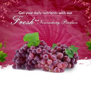 Close-up of fresh red grapes with text promoting daily nutrients.