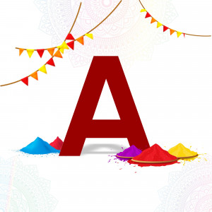 Letter A with Holi colors and decorations