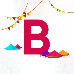 Letter B with Holi color powder and decorations